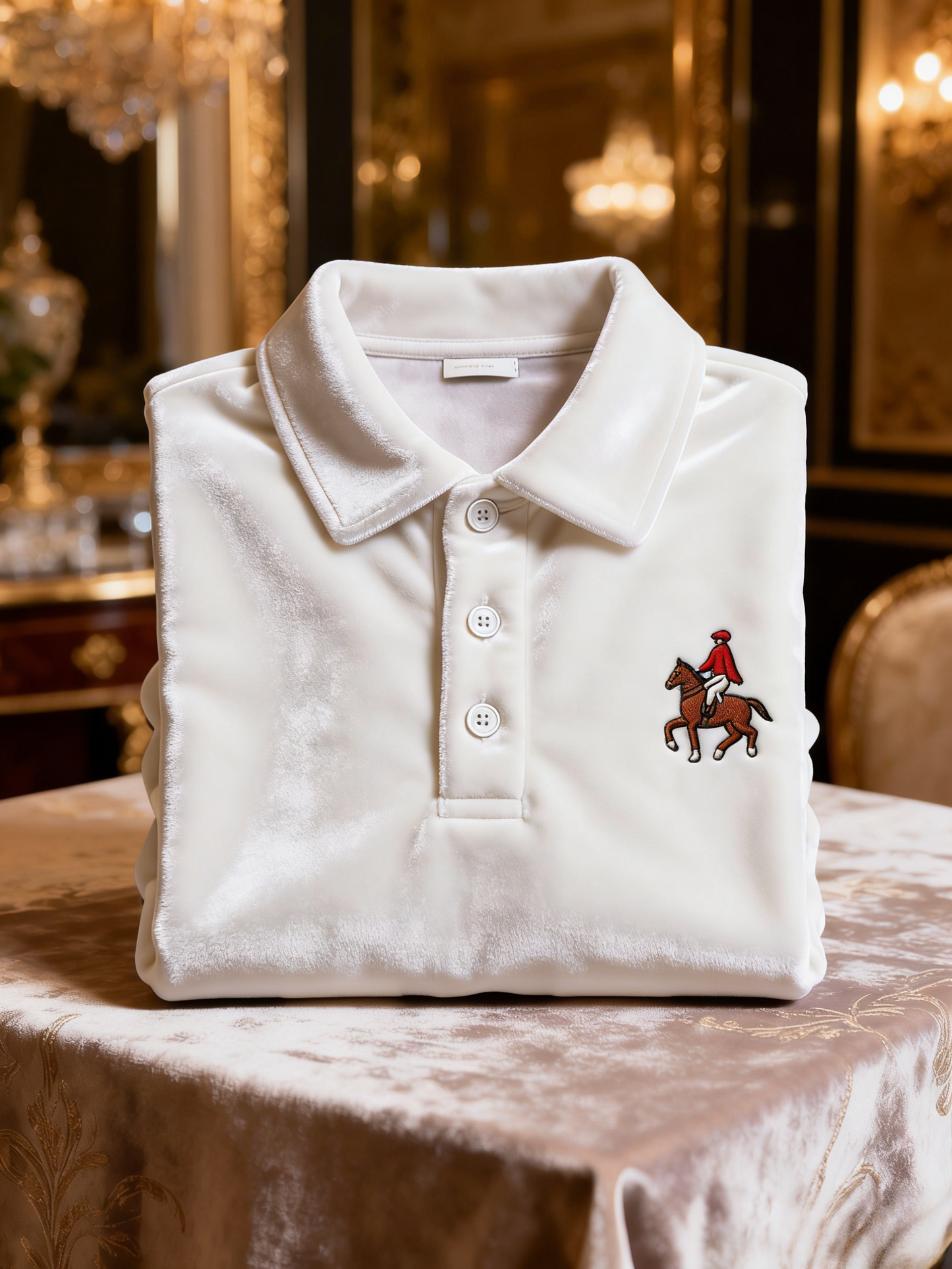 Men's Velvet Business Logo Print Long Sleeve Polo Shirt