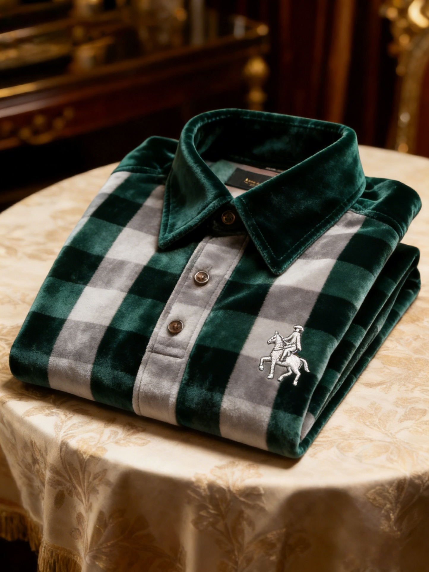 Men's Velvet Business Logo Print Long Sleeve Polo Shirt