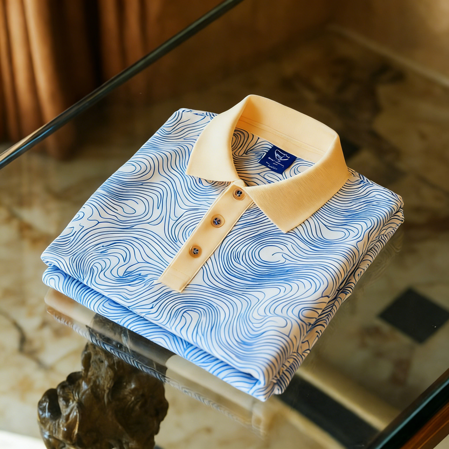 Men's Business Casual Jacquard Button Short Sleeve Polo Shirt
