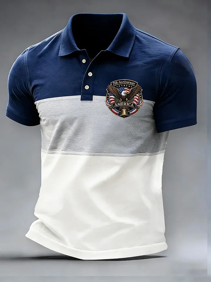 Men's National Flag Print Casual Short Sleeve Polo Shirt
