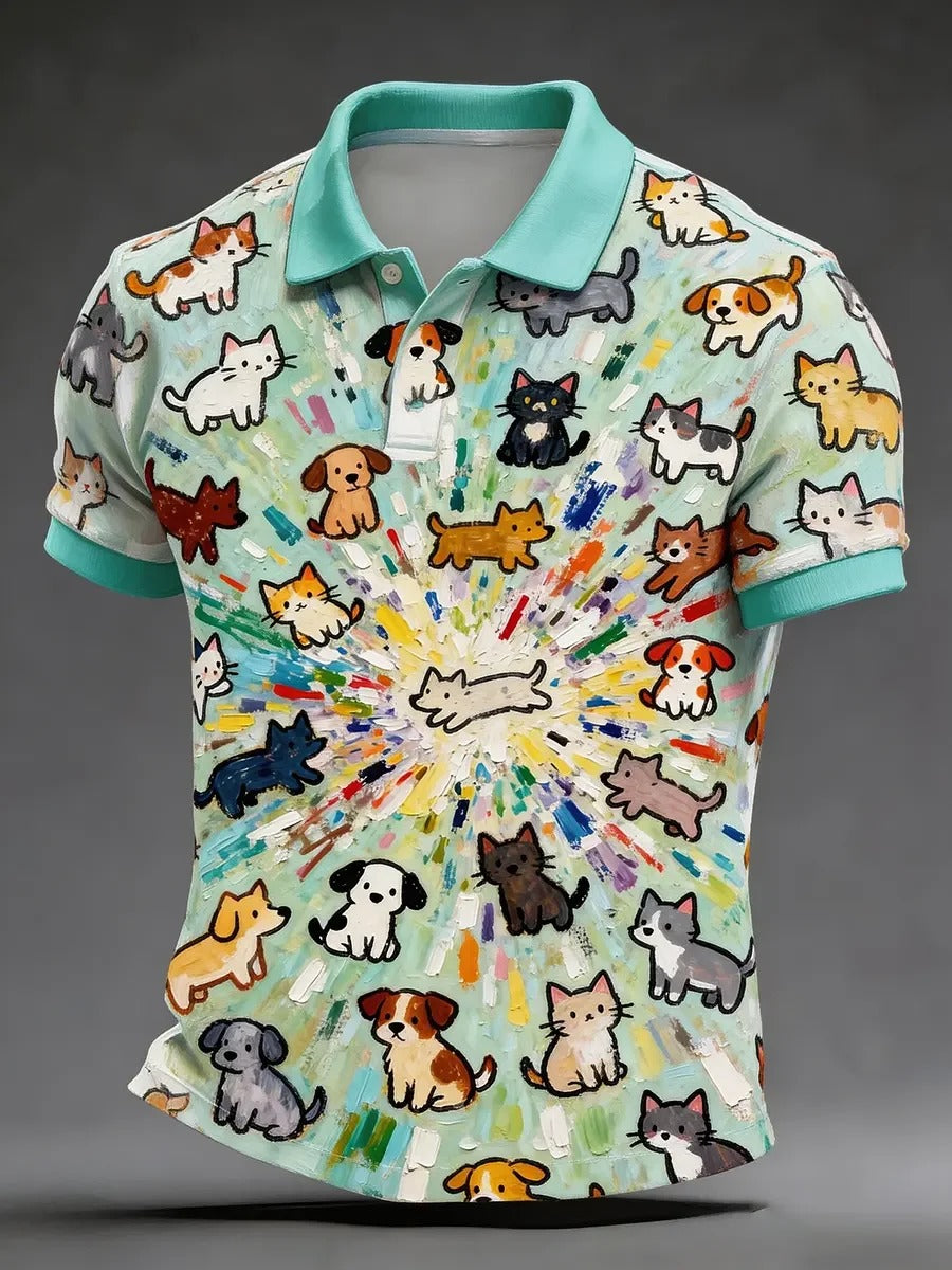 High Quality Geometric Art Print Short Sleeve Polo Shirt