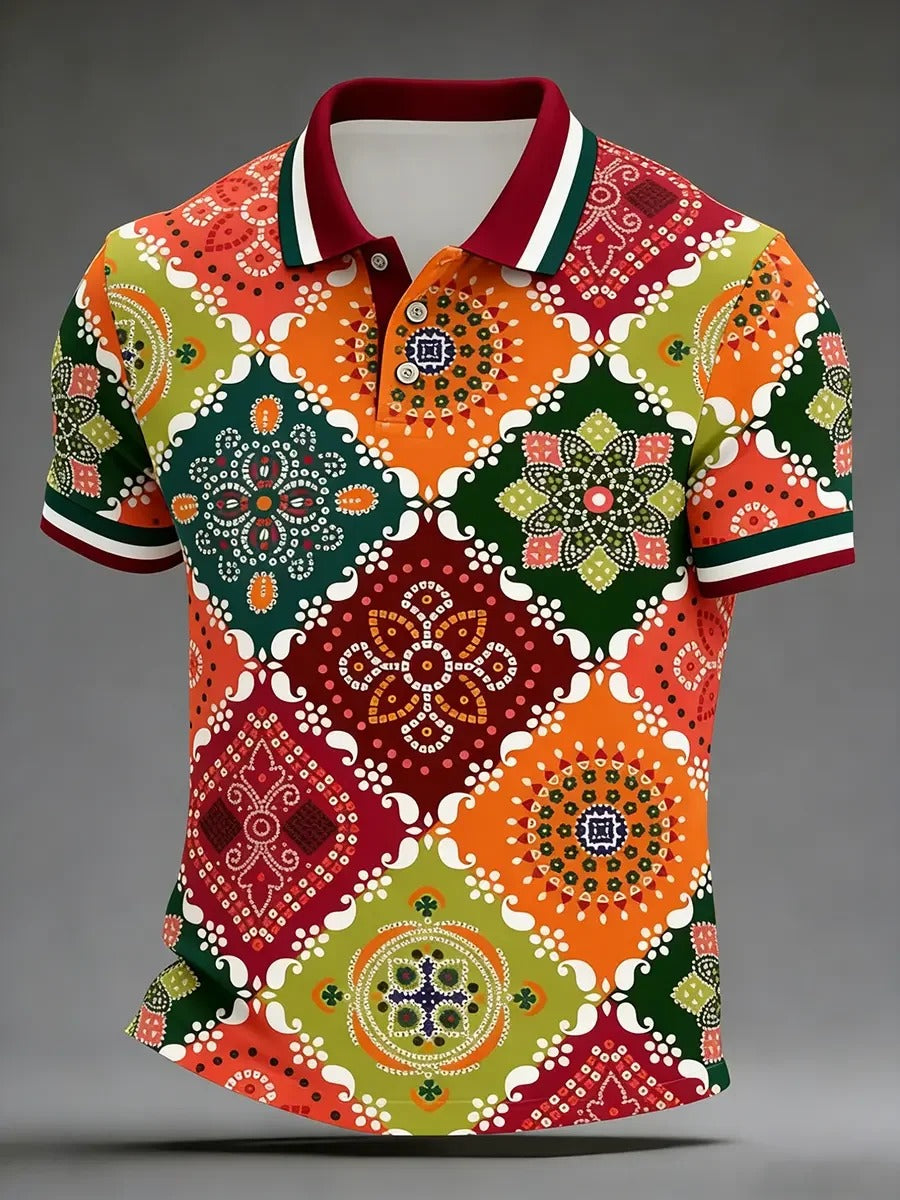 High Quality Geometric Art Print Short Sleeve Polo Shirt