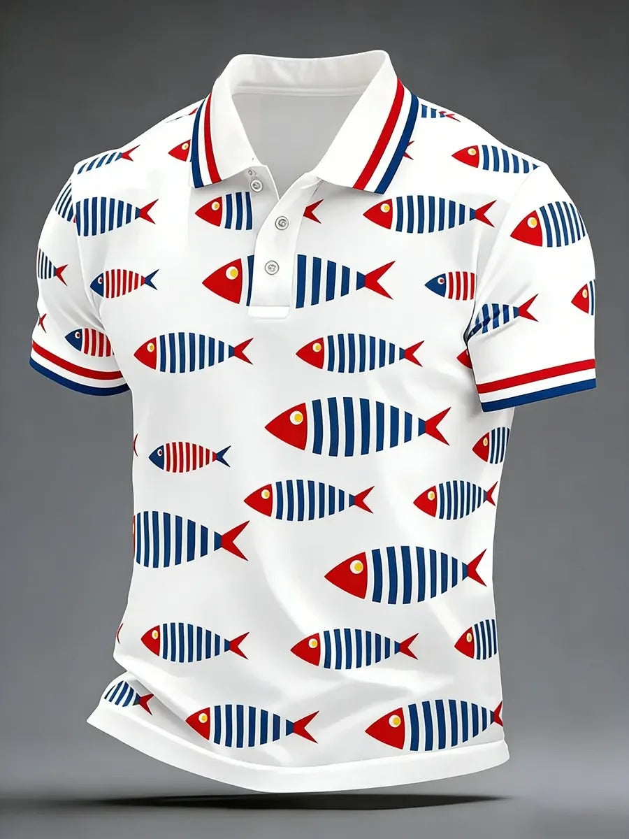 High Quality Geometric Art Print Short Sleeve Polo Shirt