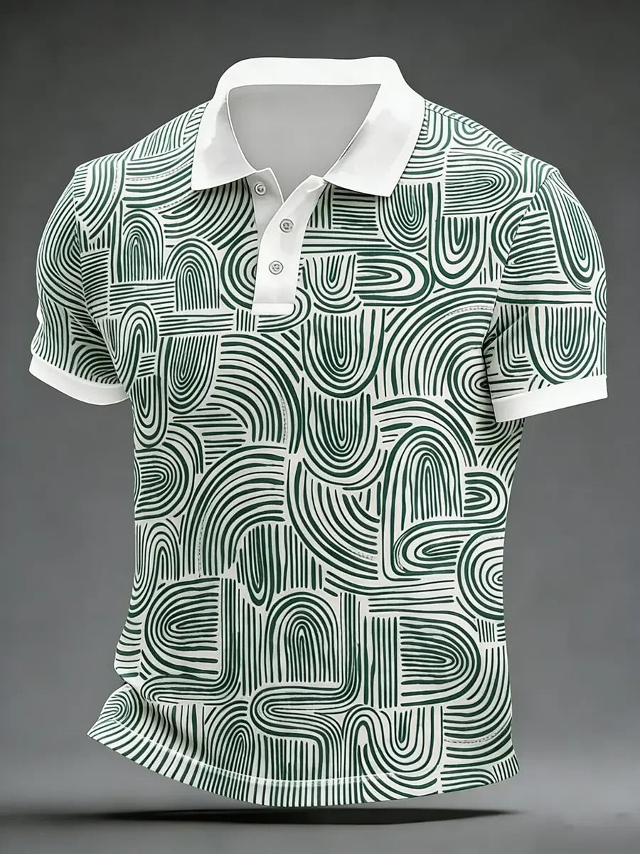 High Quality Geometric Art Print Short Sleeve Polo Shirt