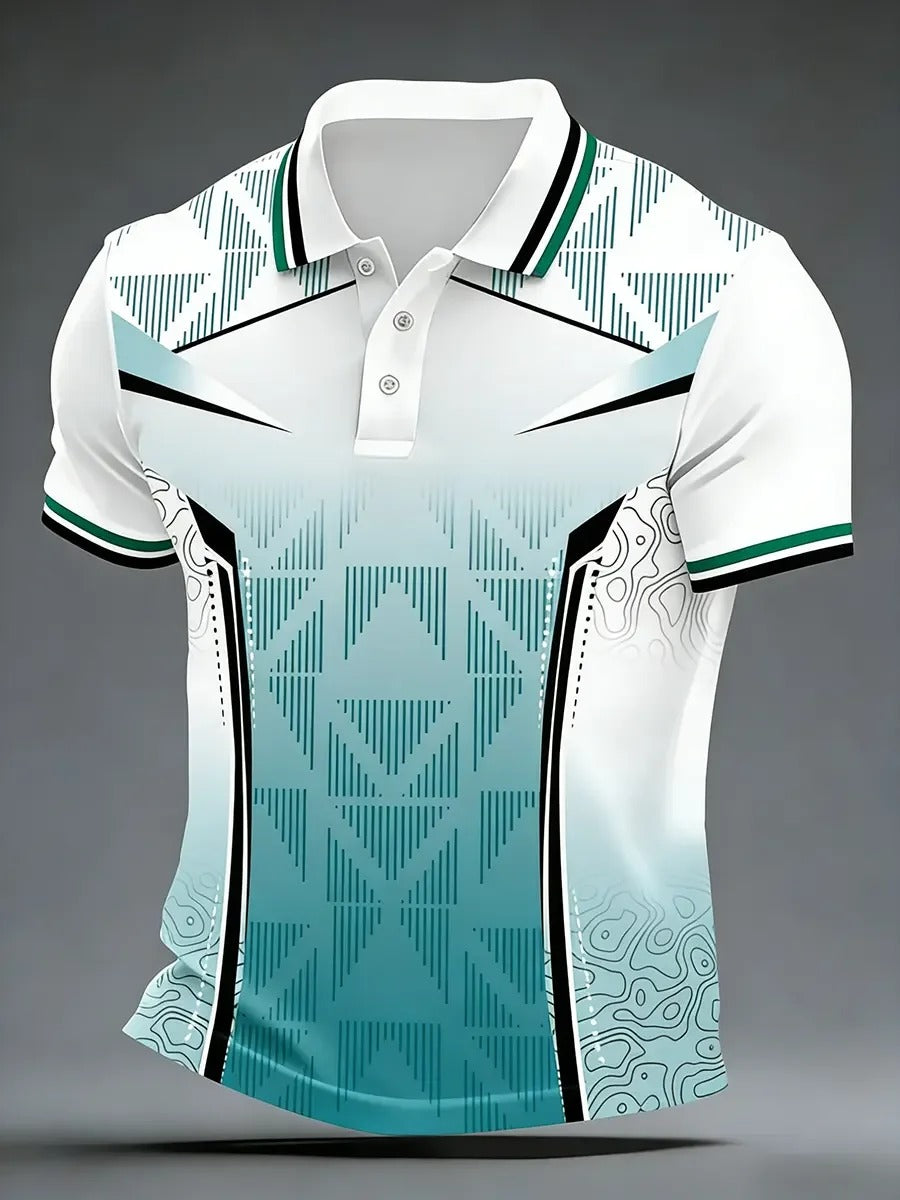 High Quality Geometric Art Print Short Sleeve Polo Shirt