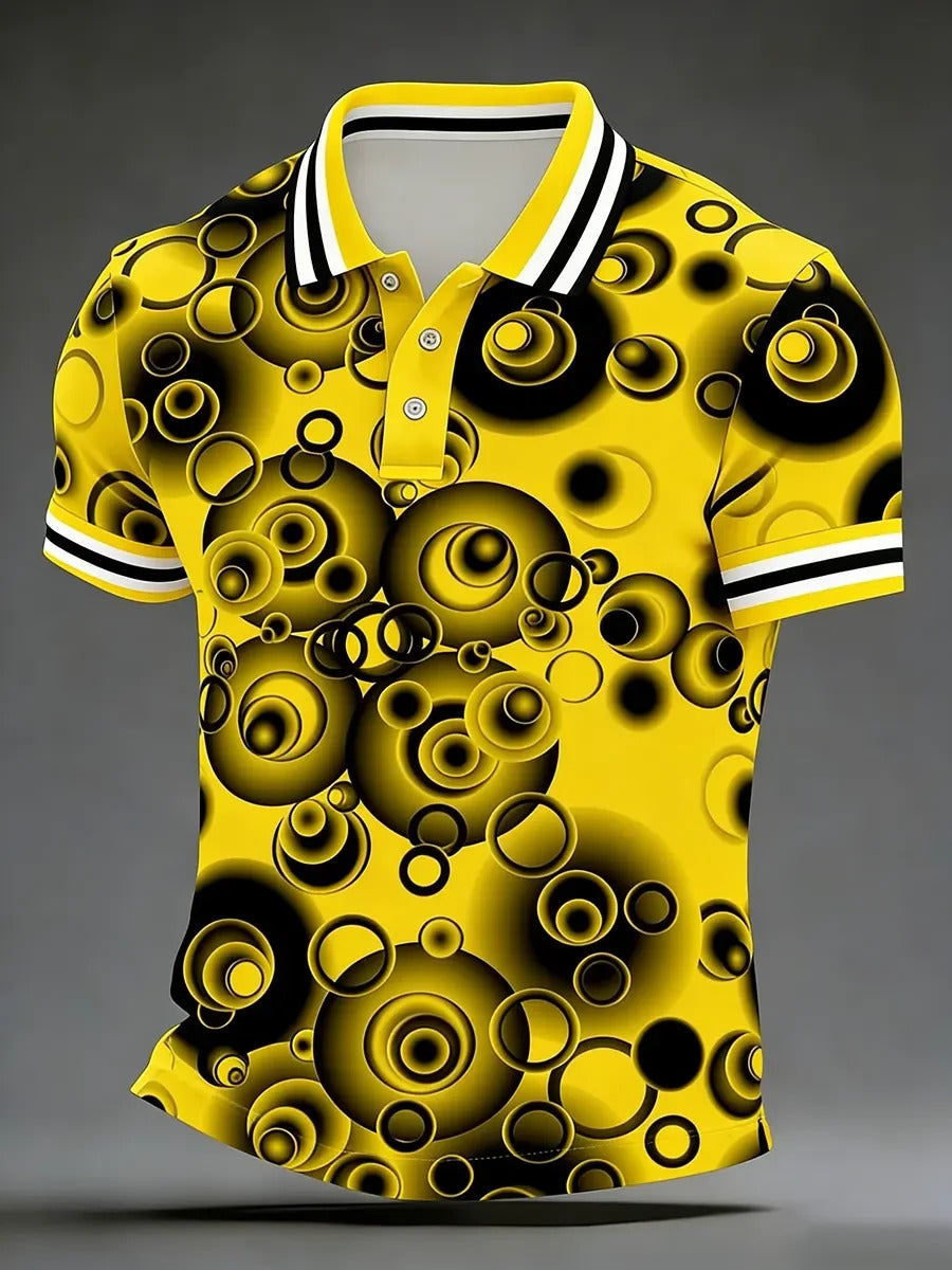 High Quality Geometric Art Print Short Sleeve Polo Shirt