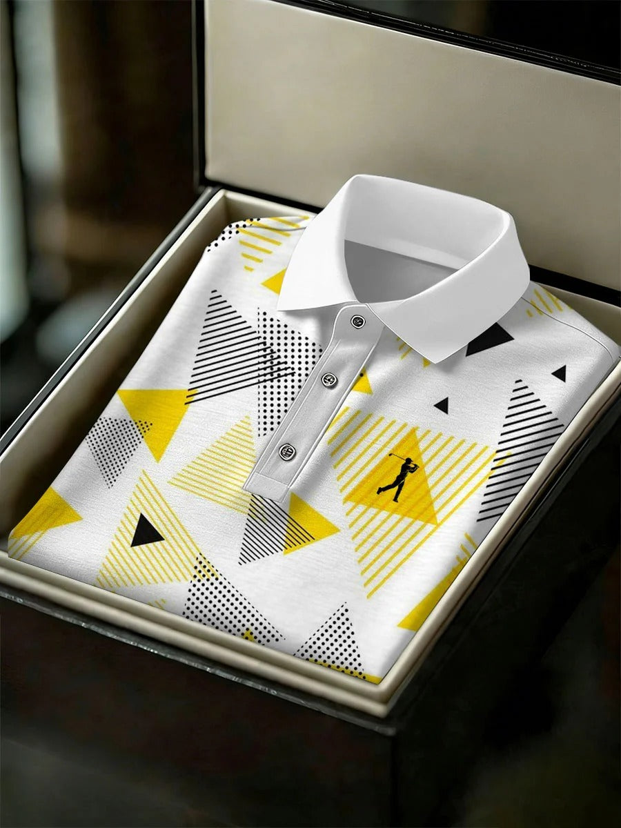 Men's Business Style Print Short Sleeved Polo Shirt