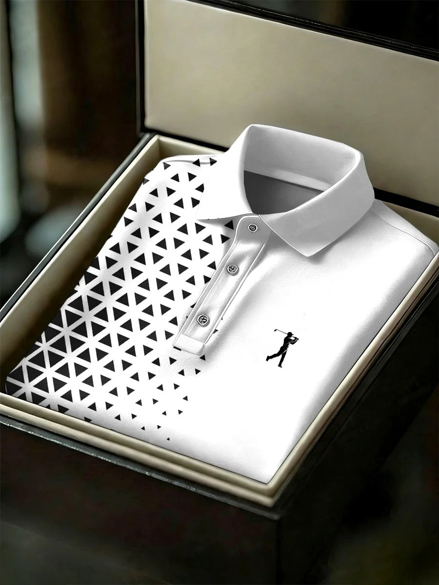 Men's Business Style Print Short Sleeved Polo Shirt