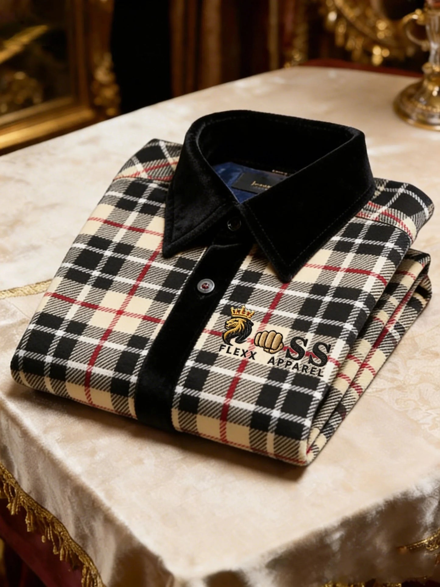 Men's Velvet Business Logo Print Long Sleeve Polo Shirt