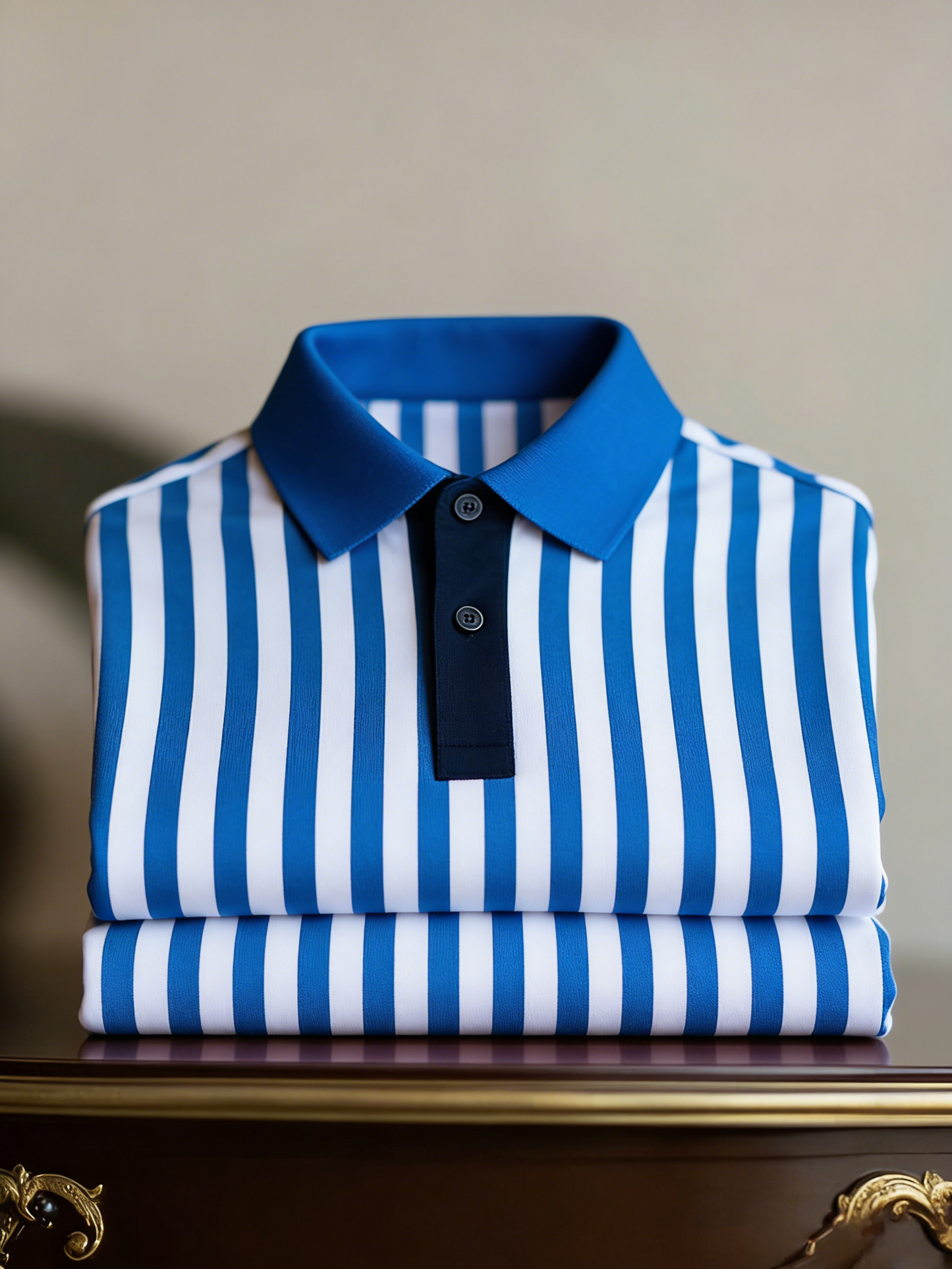 Men's Business Casual Color Block Stripe Button Short Sleeve Polo Shirt