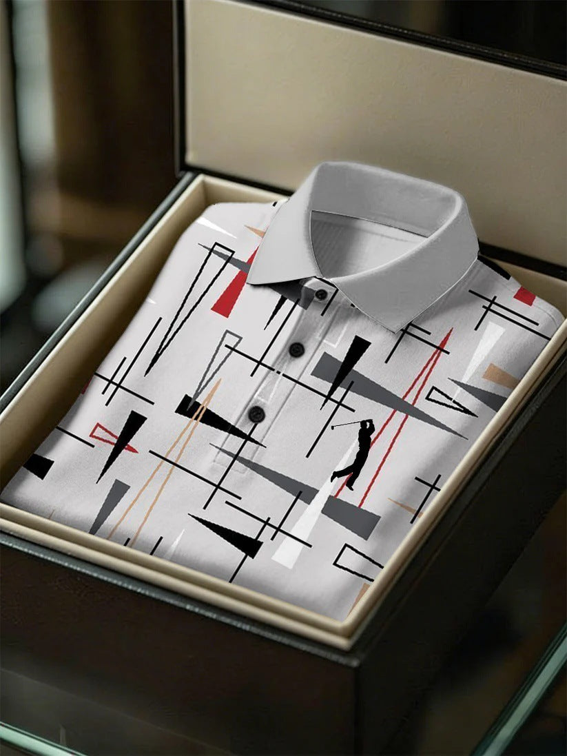 Men's Business Style Print Short Sleeved Polo Shirt