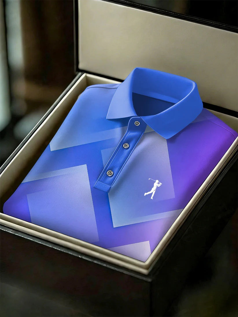 Men's Business Style Print Short Sleeved Polo Shirt