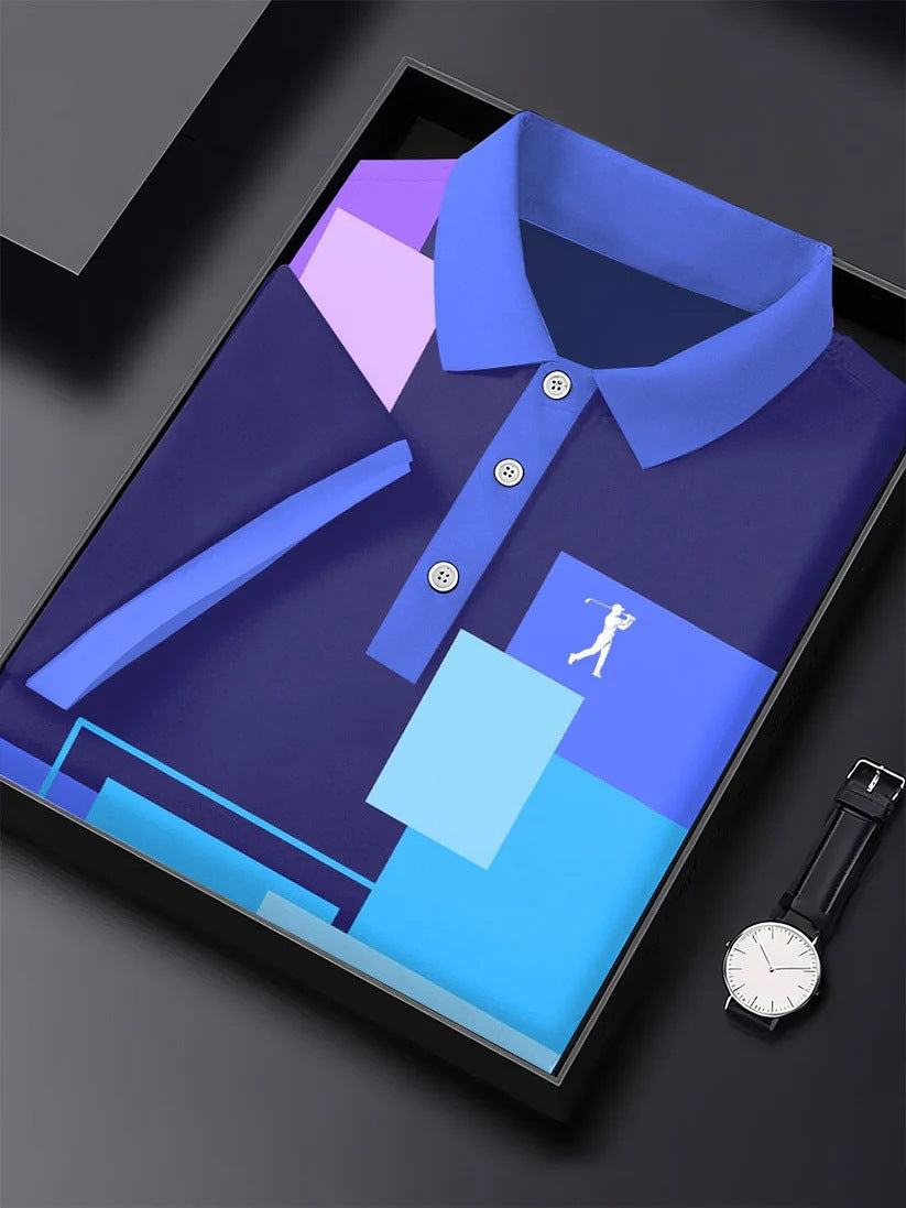 Men's Business Style Print Short Sleeved Polo Shirt