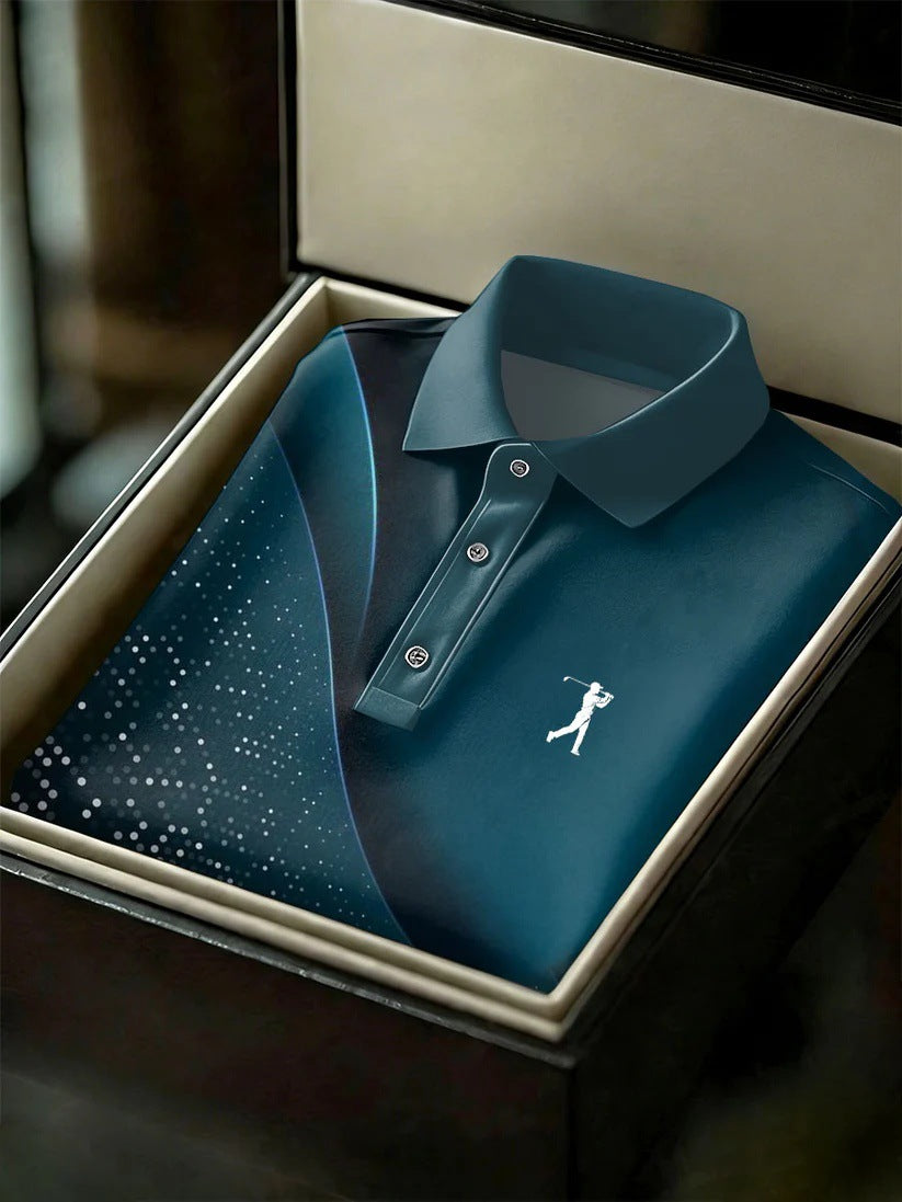 Men's Business Style Print Short Sleeved Polo Shirt