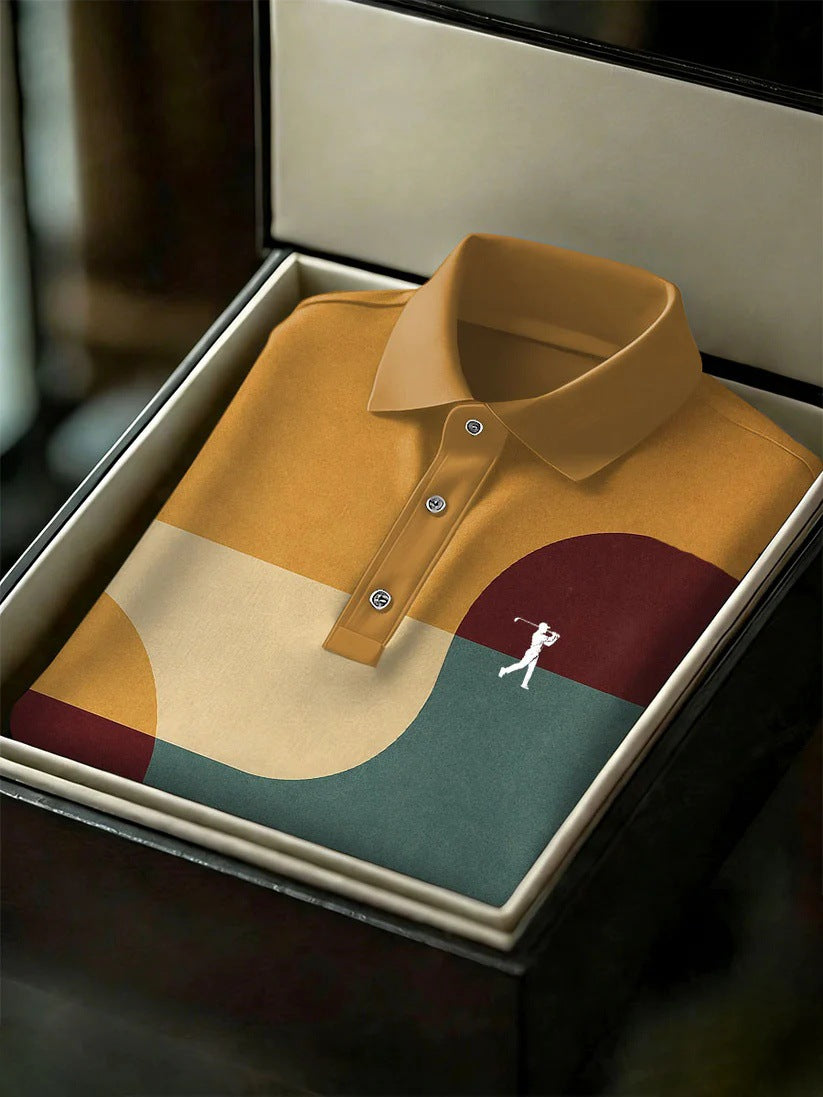 Men's Business Style Print Short Sleeved Polo Shirt