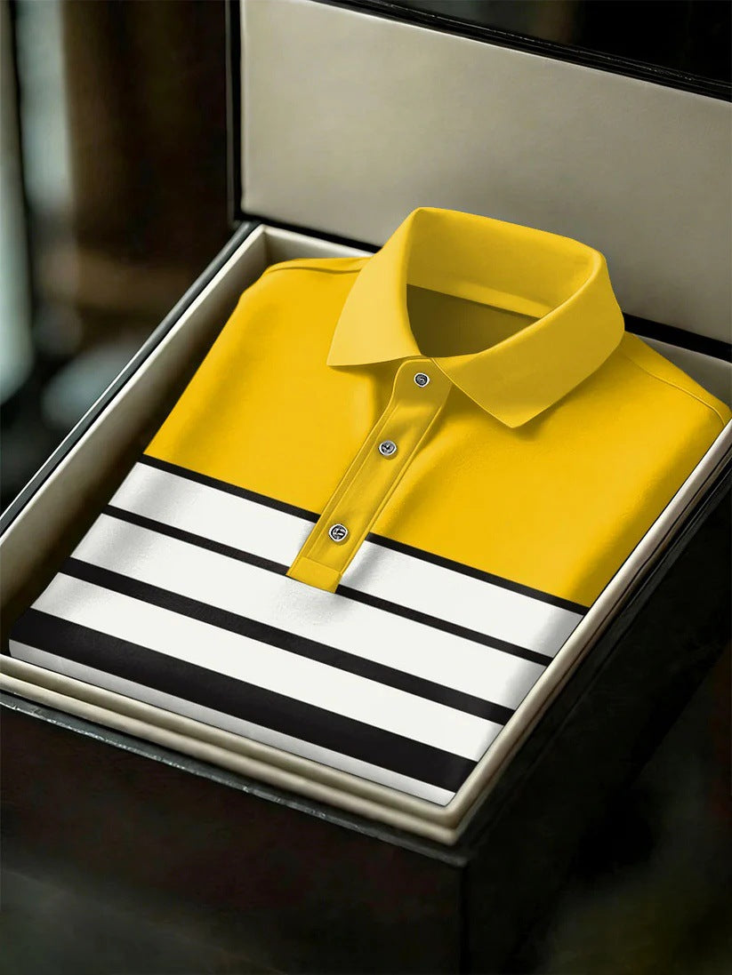 Men's Business Style Print Short Sleeved Polo Shirt