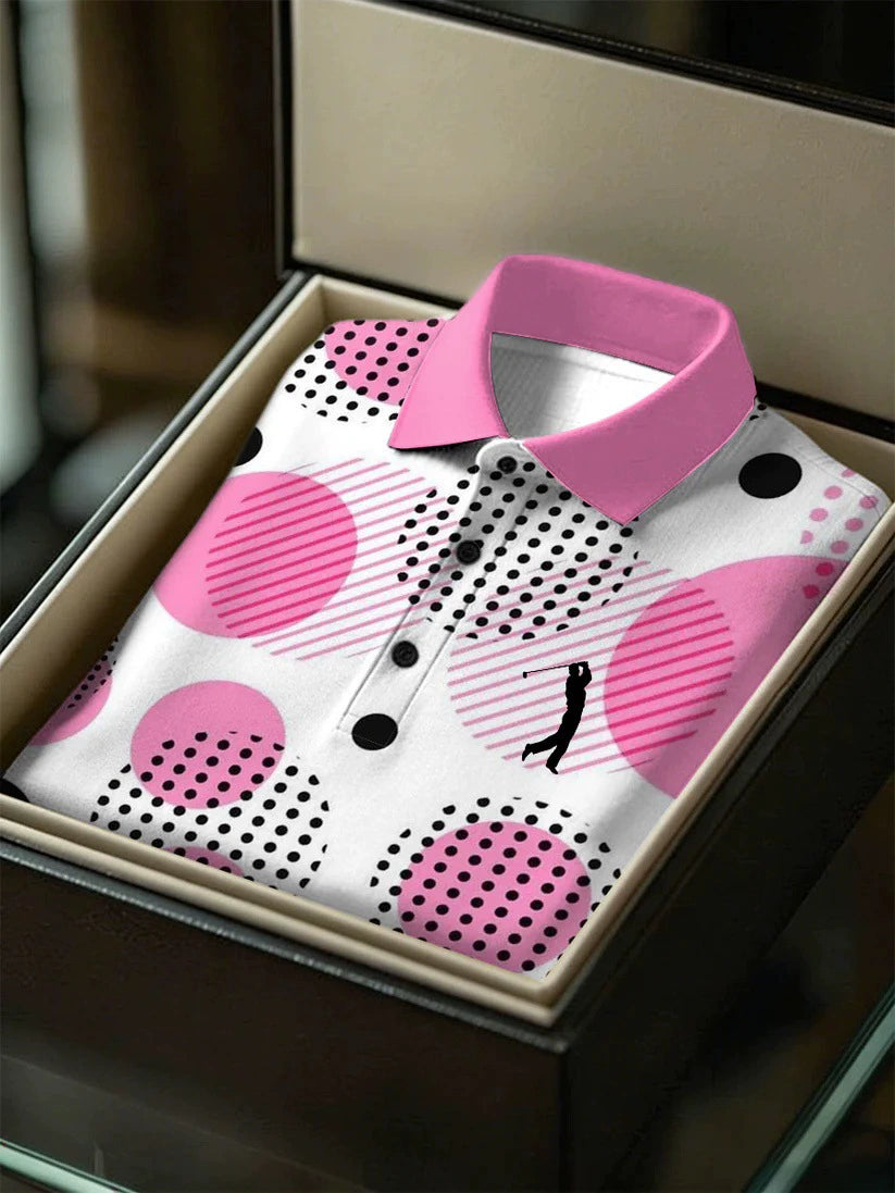 Men's Business Style Print Short Sleeved Polo Shirt