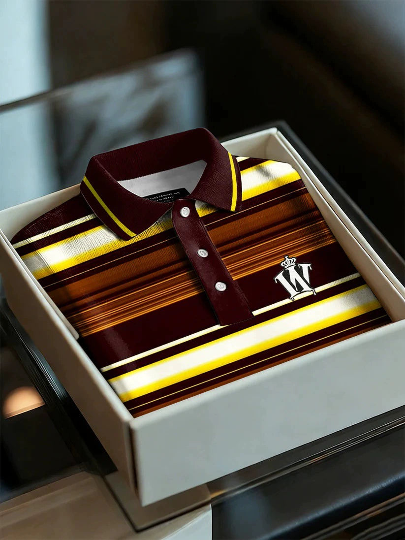 Men's Business Style Print Short Sleeved Polo Shirt