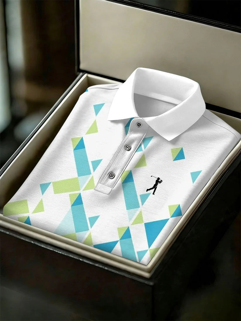 Men's Business Style Print Short Sleeved Polo Shirt