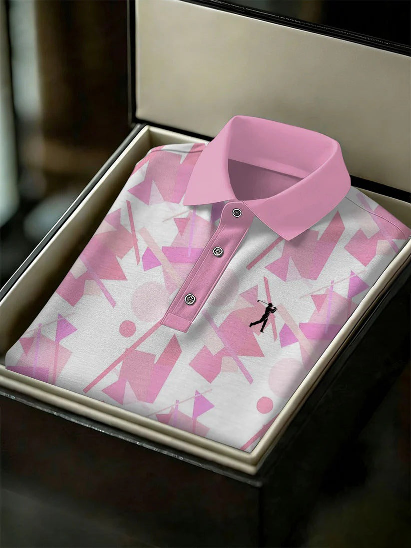 Men's Business Style Print Short Sleeved Polo Shirt