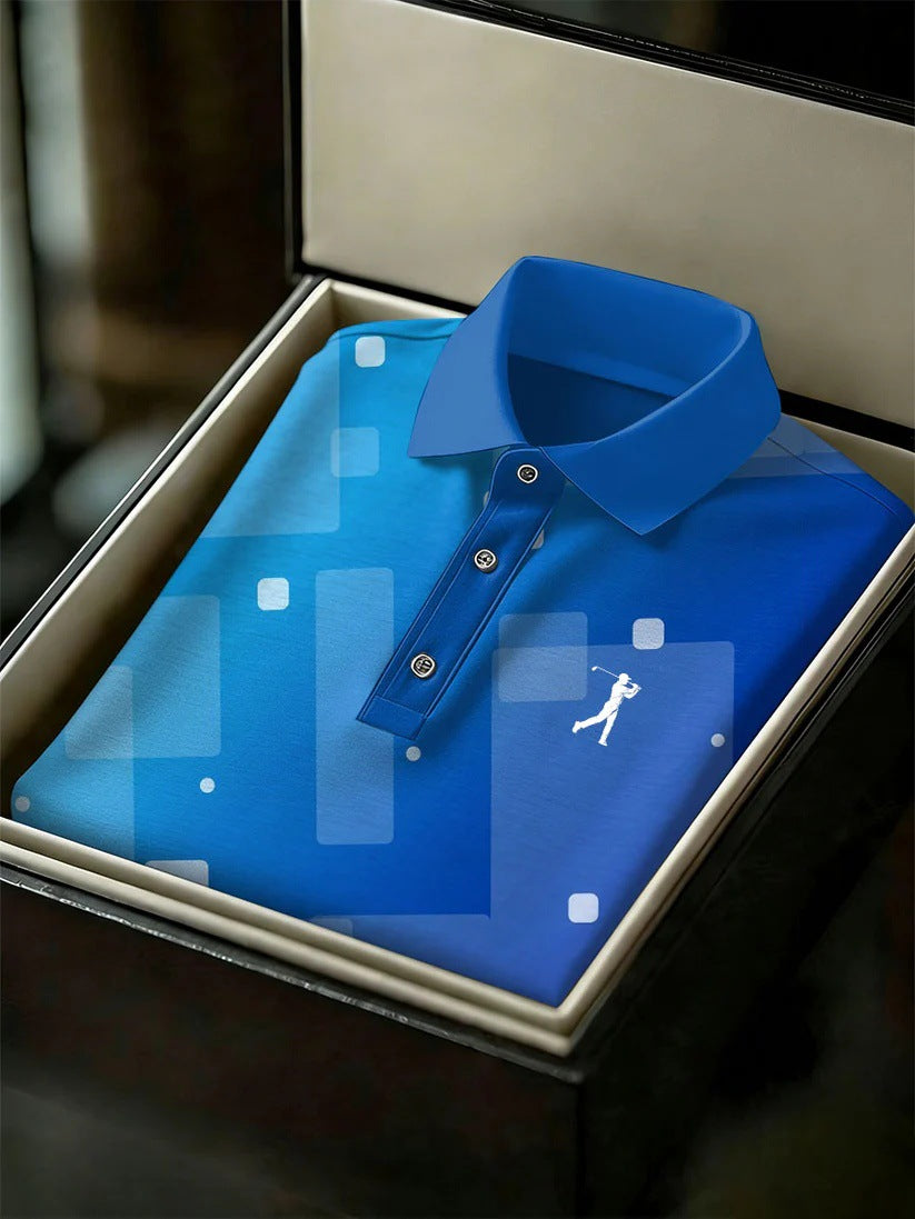 Men's Business Style Print Short Sleeved Polo Shirt