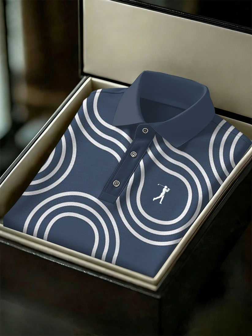 Men's Business Style Print Short Sleeved Polo Shirt