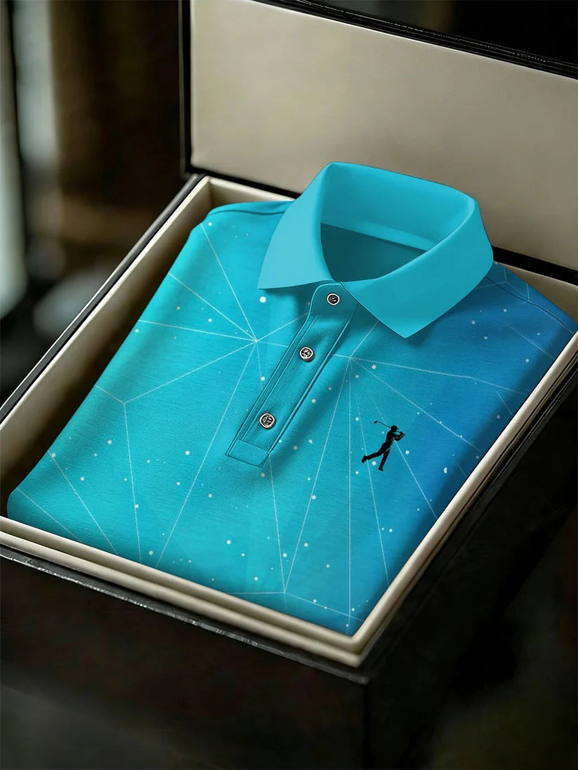 Men's Business Style Print Short Sleeved Polo Shirt