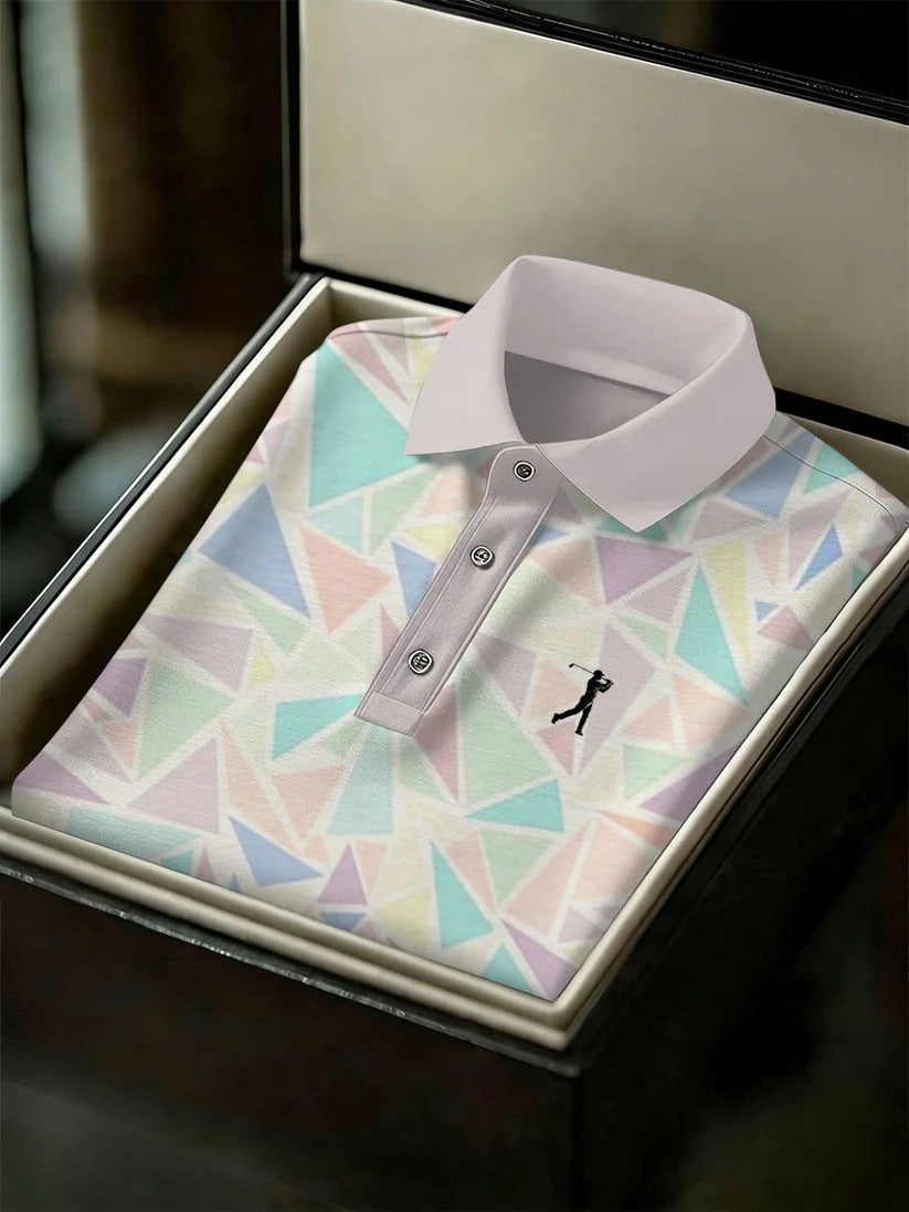 Men's Business Style Print Short Sleeved Polo Shirt