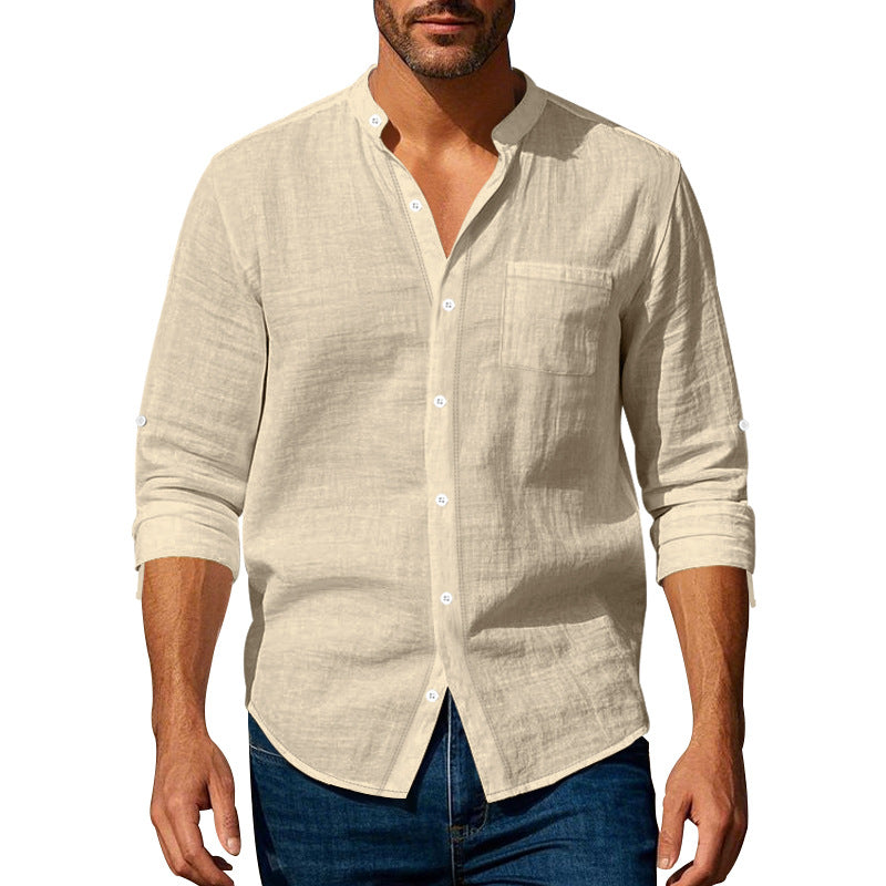Men's Linen Stand Collar Shirt