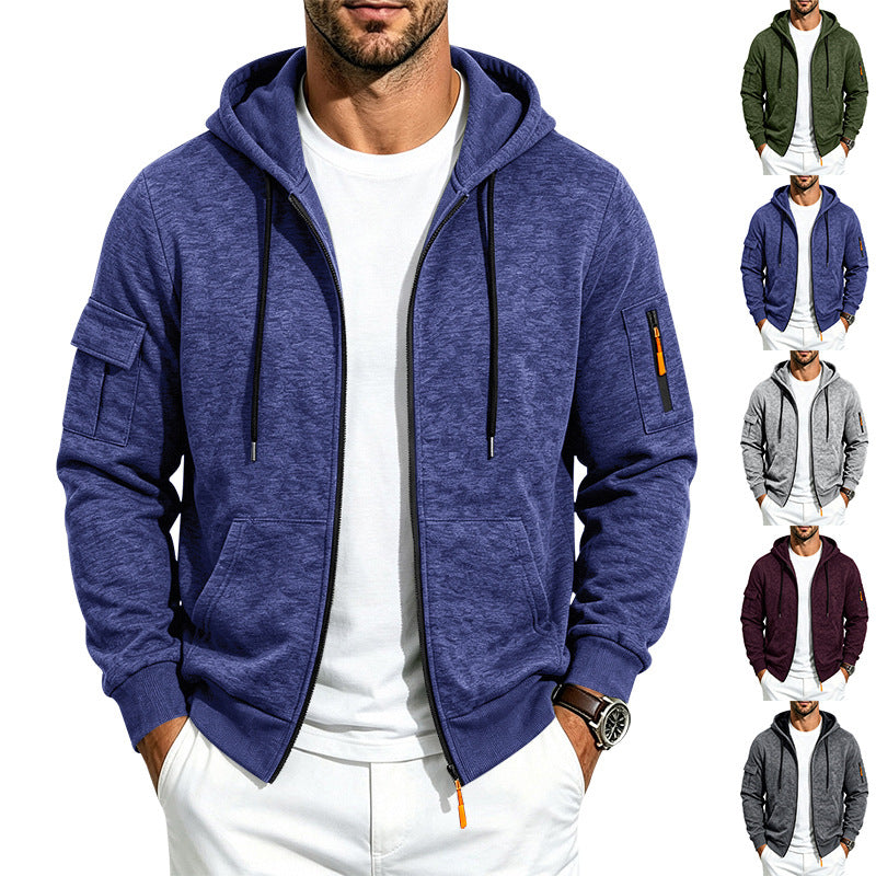 Men's loose-fitting fleece-lined hooded casual jacket
