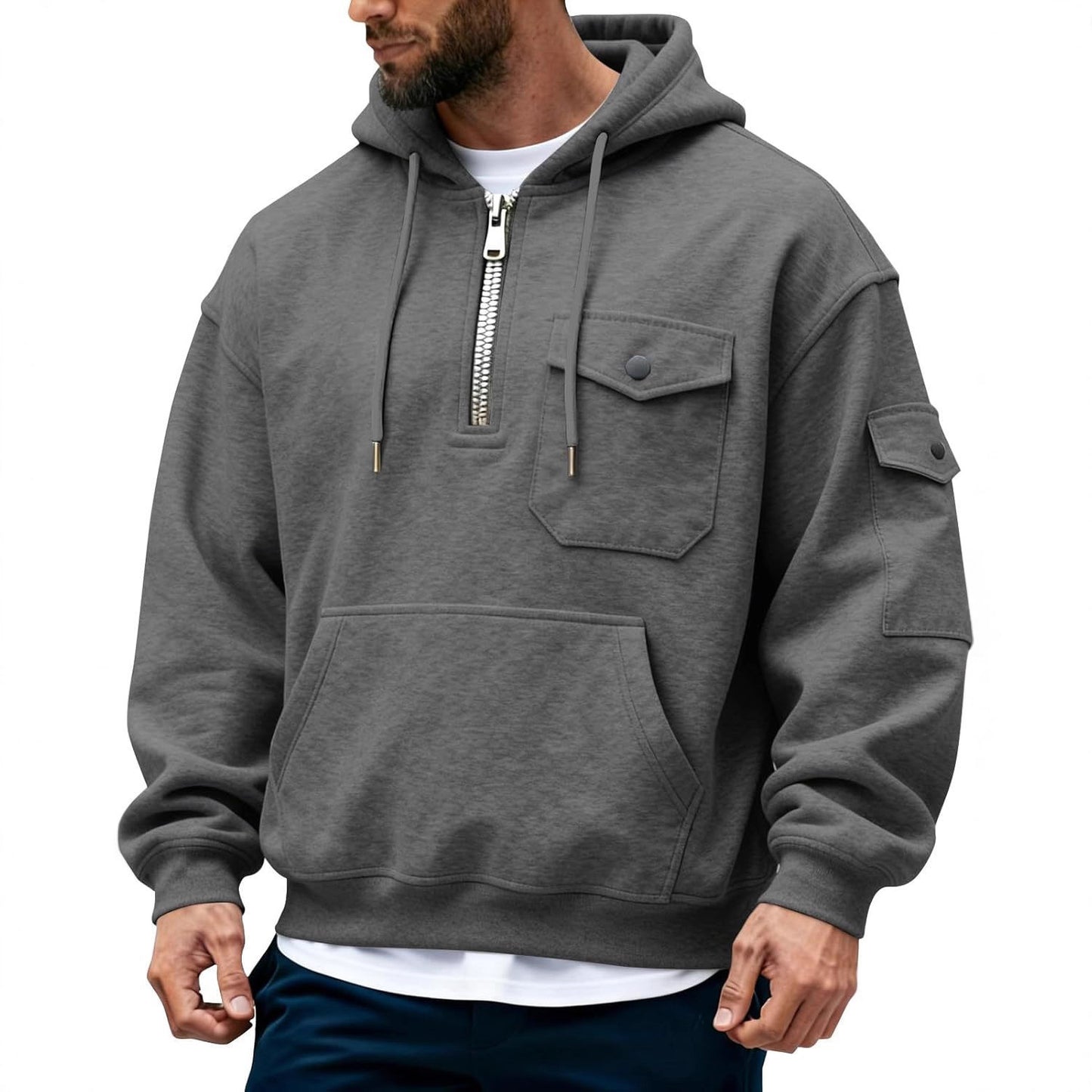 Men's Vintage Multi-pocket Hooded Long-Sleeved Sweatshirt
