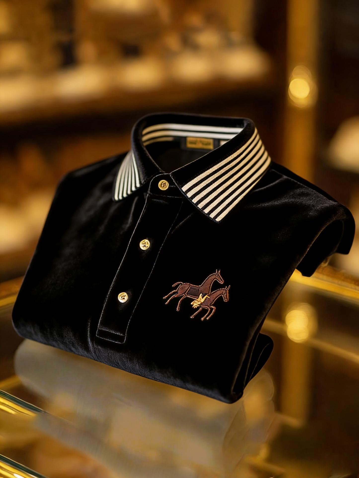 Men's Velvet Business Logo Print Long Sleeve Polo Shirt