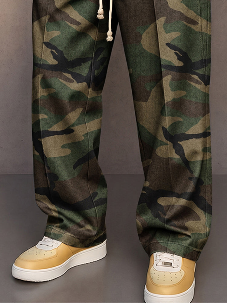 Casual Camouflage Printed Drawstring Pants