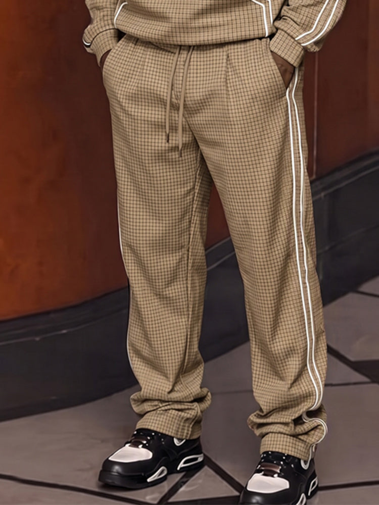 Athleisure Plaid Contrast Piping Matching Set