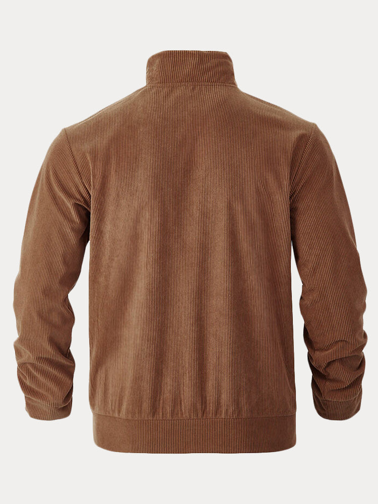 Corduroy Stand Collar Shirt Jacket with Pockets