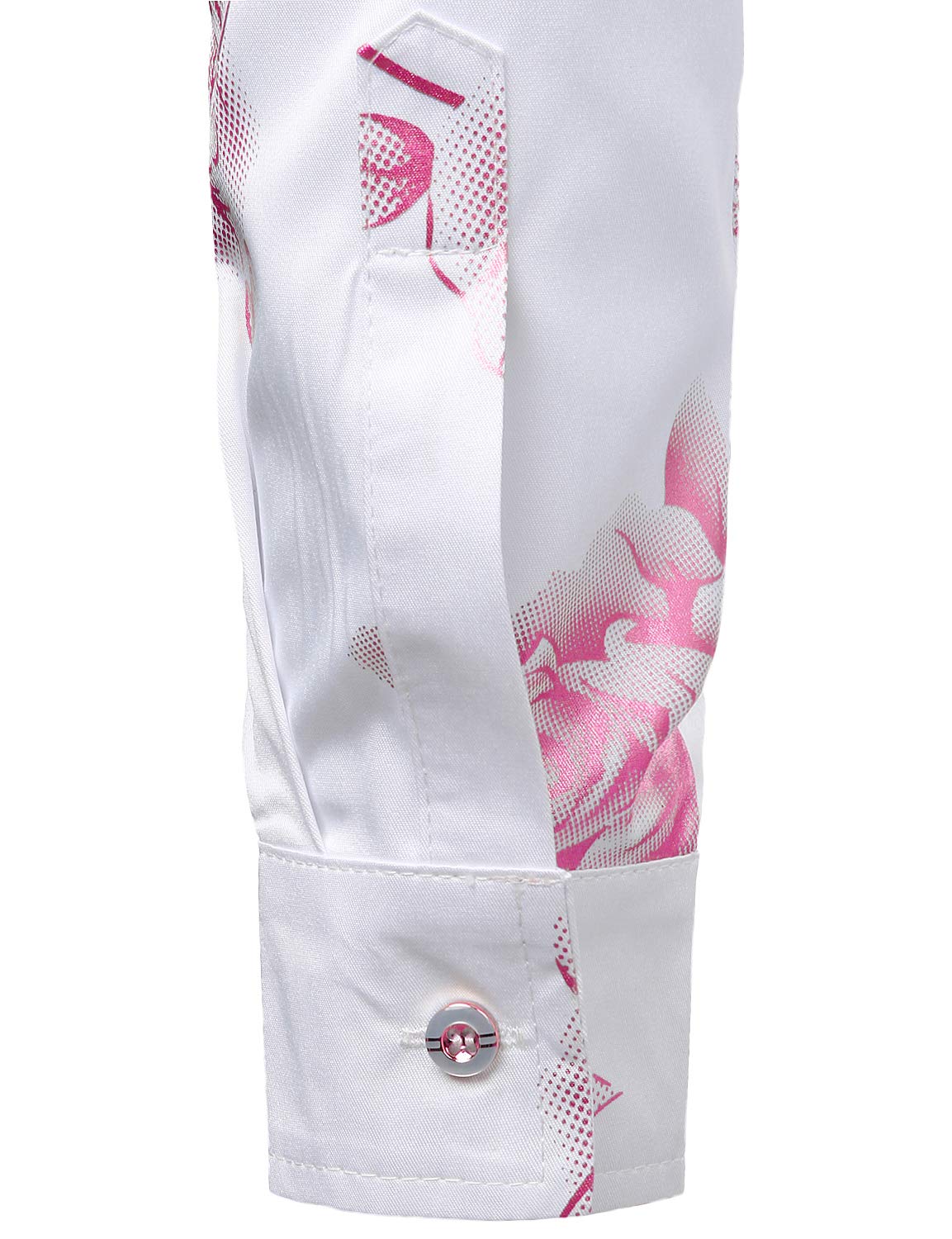Men's Casual Pink Rose Floral Print Button Up Long Sleeve Dress Shirt