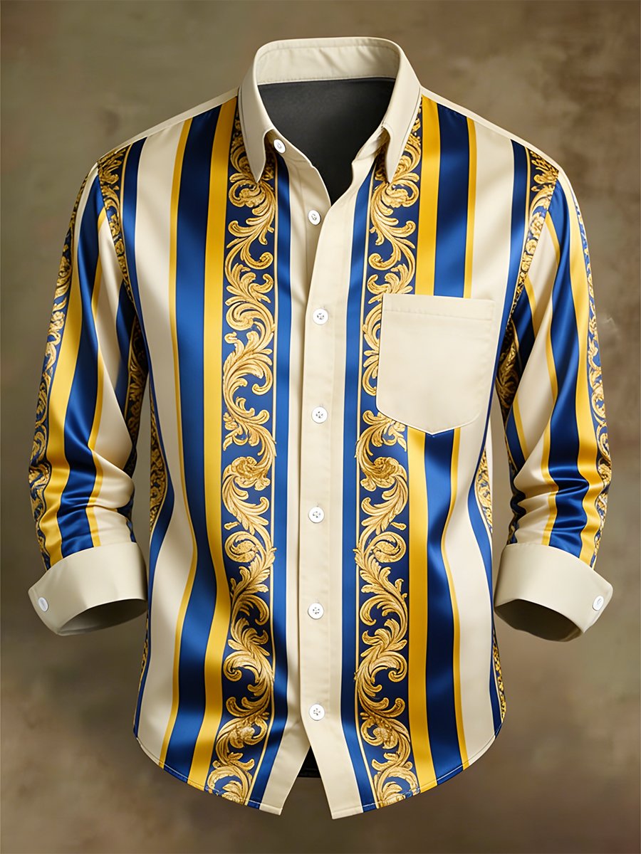 Men's Retro Business Casual Baroque Striped Long-Sleeved Shirt