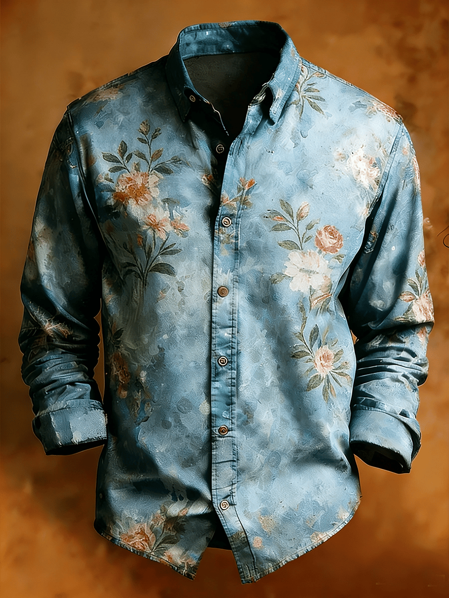 Men's Retro Abstract Art Print Comfortable Business Style Shirt