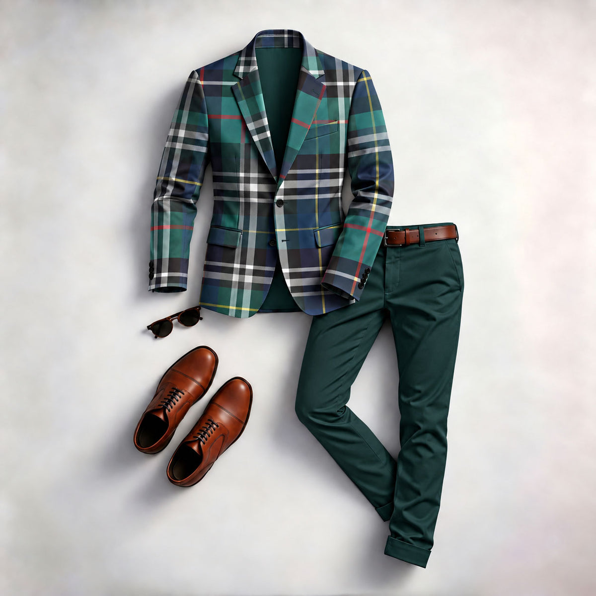 Men's Checkered Print Two-Piece Suit Set (Jacket and Pants)