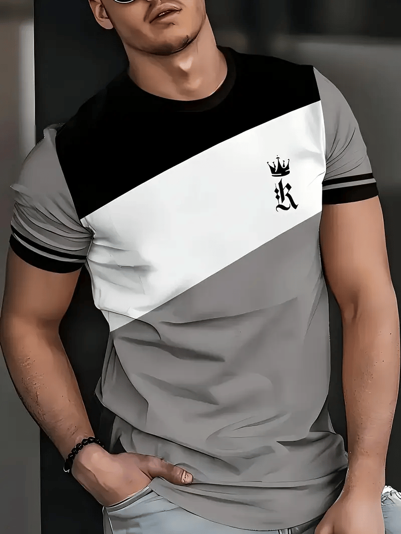 Men's Business Stripe Logo Print Short Sleeve T-Shirt