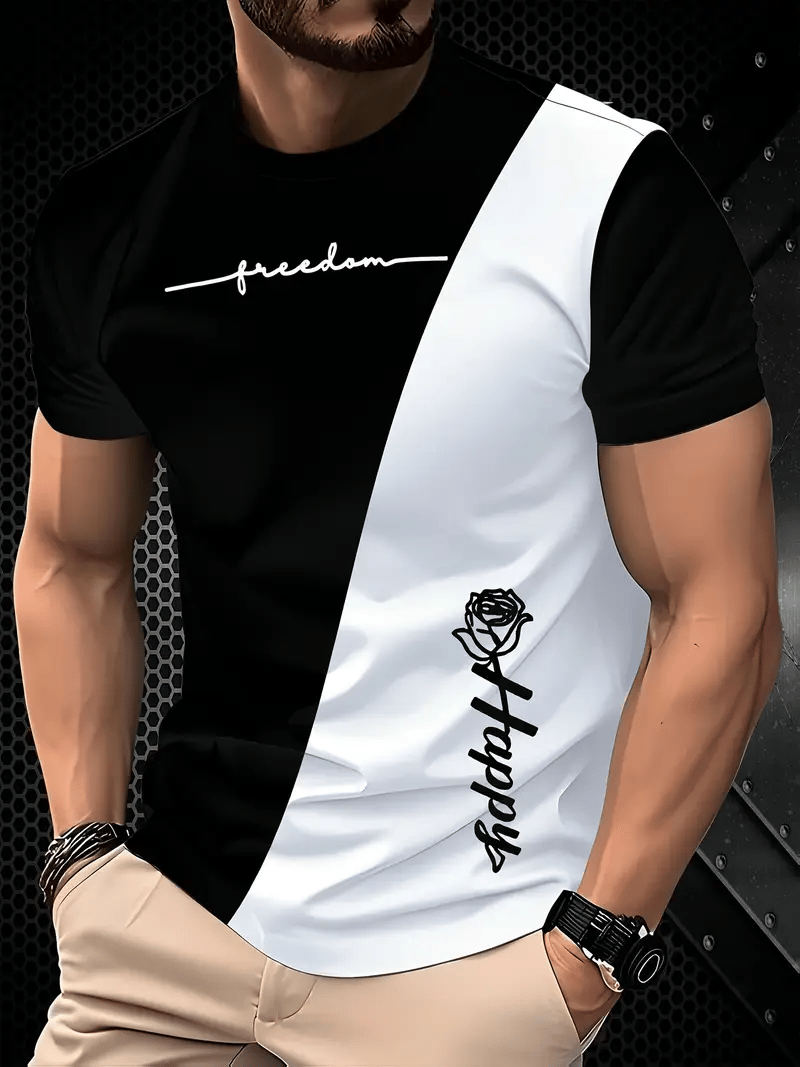 Men's Business Stripe Logo Print Short Sleeve T-Shirt