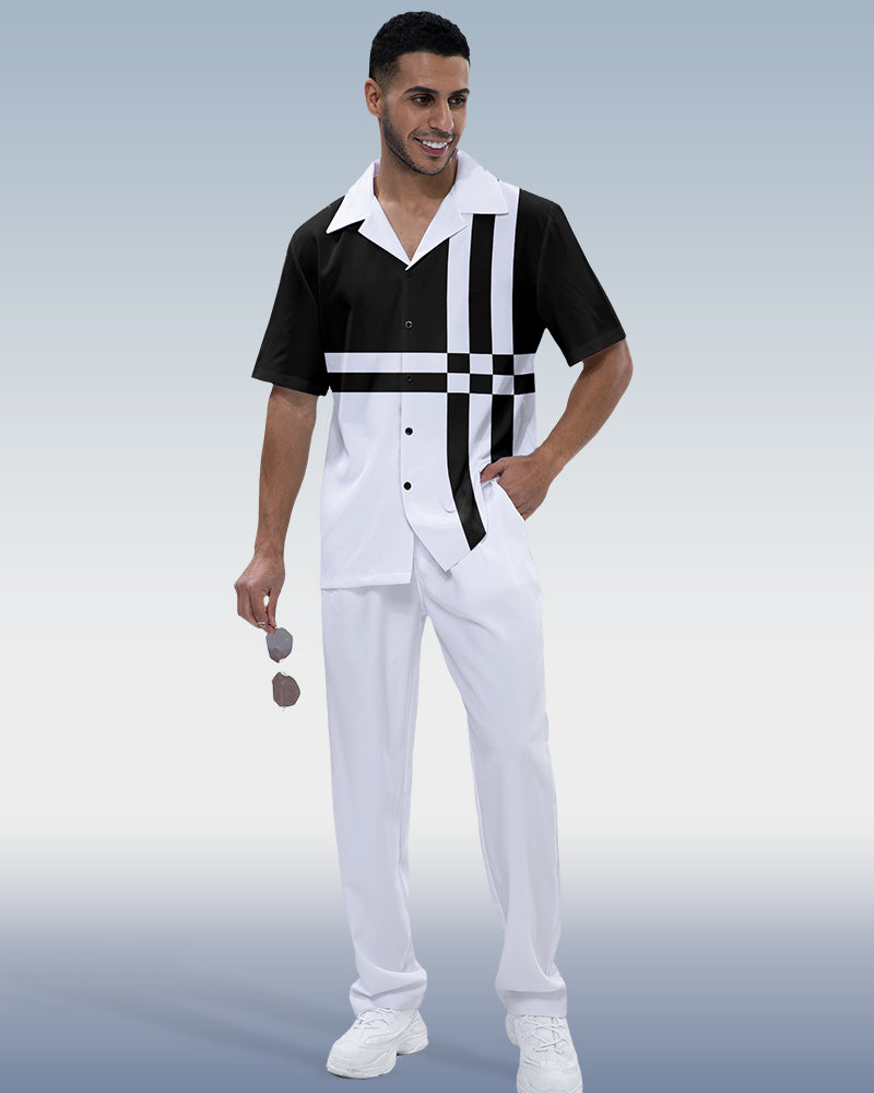 Rianmond Men's Check Print Short Sleeve Walking Suit 212