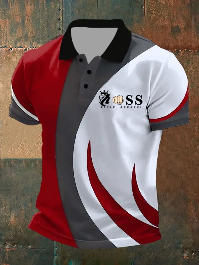Men's Retro Letter Print Casual Polo Shirt