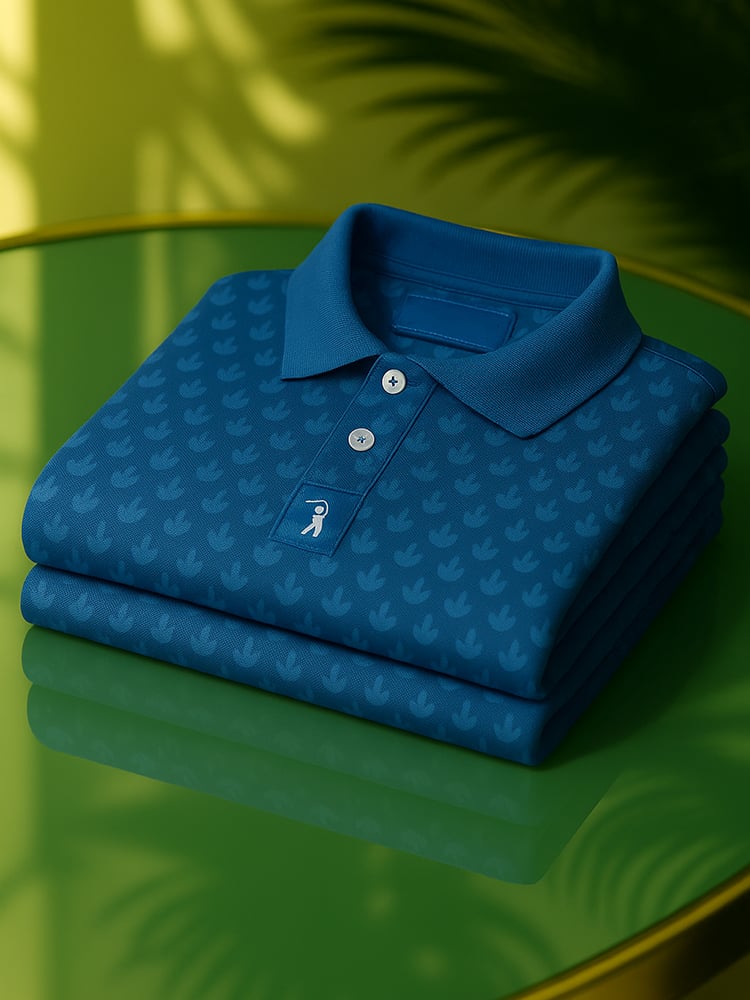 Men's Classic Business Old Money Button Short Sleeve Birdie Finger Blue Polo Shirt