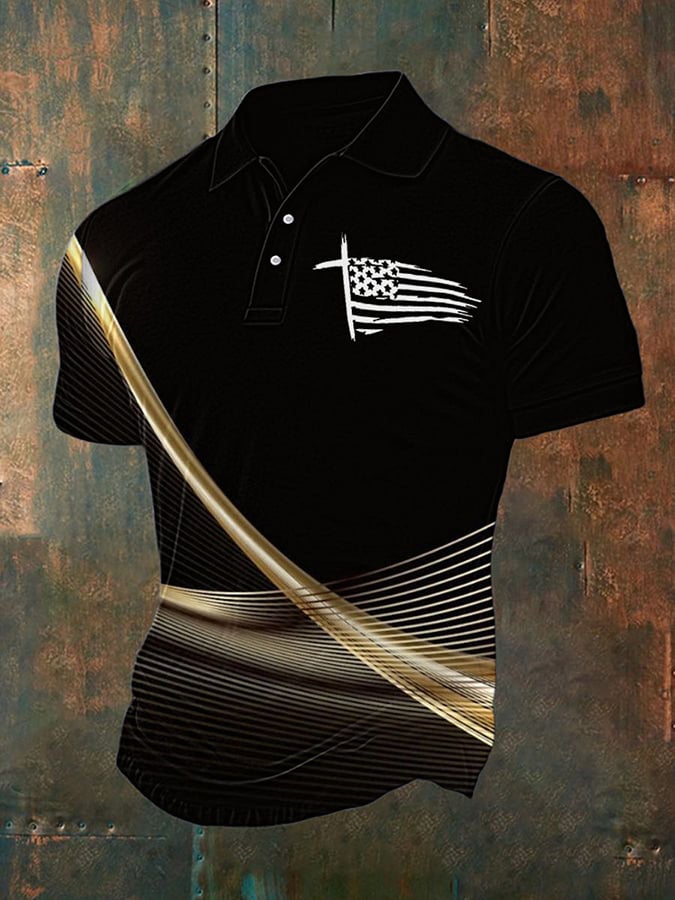 Men's Cross Flag Print Polo Shirt