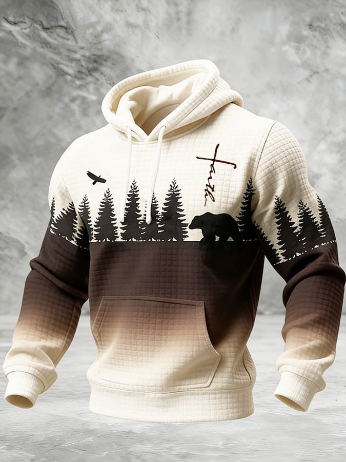 Men's Winter Faith Print Waffle Knit Hooded Sweatshirt