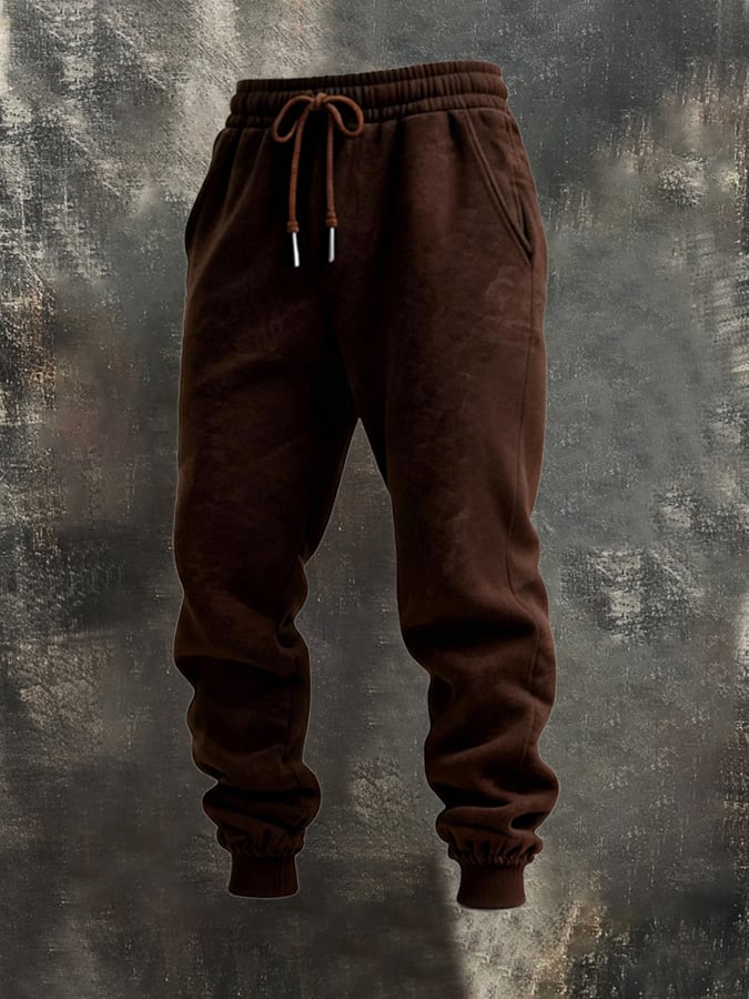 Men's Retro Stitching Contrast Color Hooded Casual Sweatshirt Suit