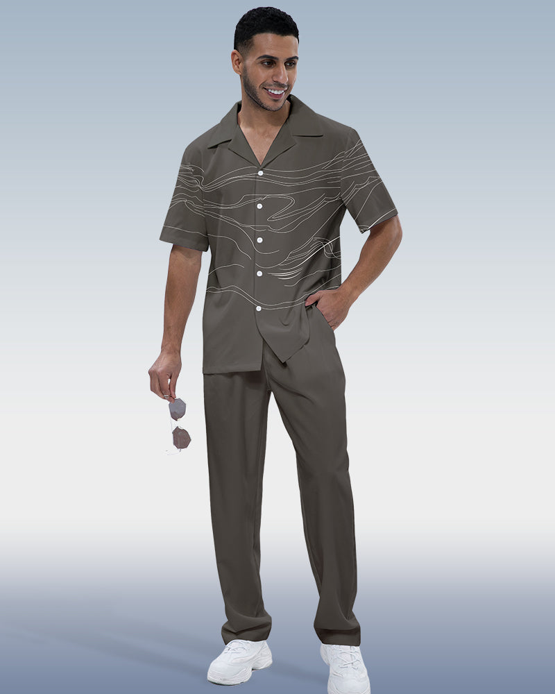Rianmond Men's Grey Lineart Print 2-Piece Walking Set