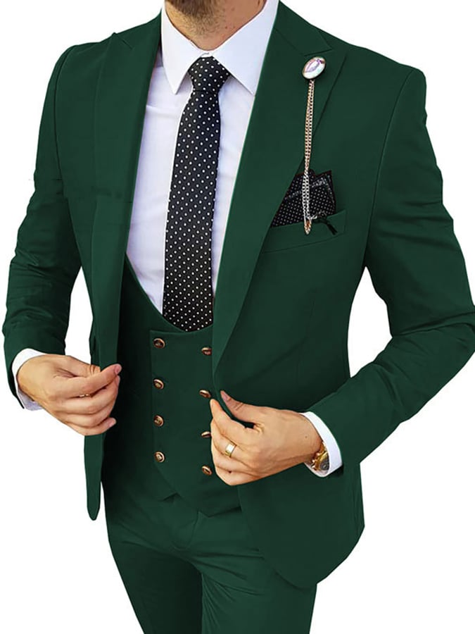 Casual Business Banquet Solid Suit Dress Pants Vest Three Piece Set