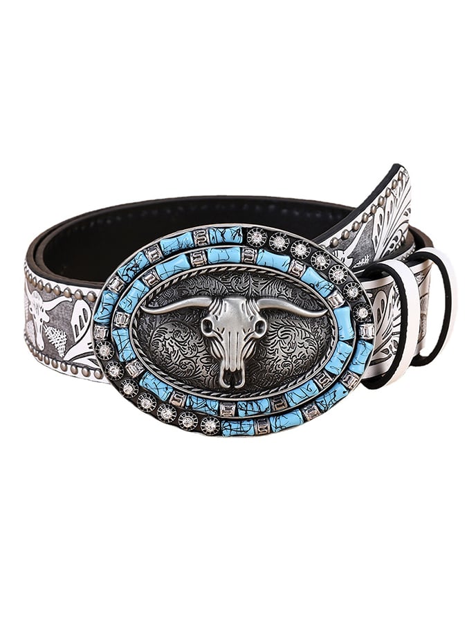 Retro Western Style Cow Head Beaded Embossed Decorative Belt